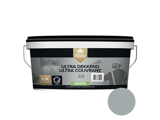 MUUR- & PLAFONDVERF ULTRA DEKKEND SATIJN MUISGRIJS 2,5L